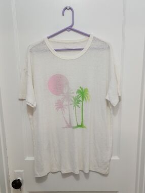 Aerie Women's Boyfriend Fit Palm Tree Print Short Sleeve T-Shirt Size Medium